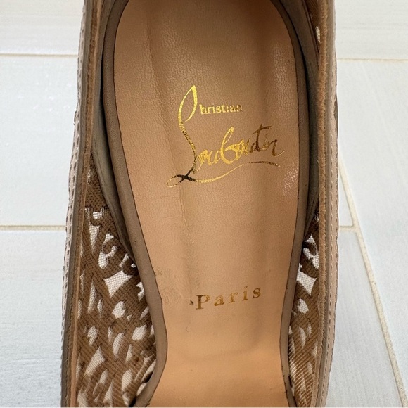 Christian Louboutin Pampas 150 Calf Brown, Laser-cut, Lace Peep-Toe Heels main image 3